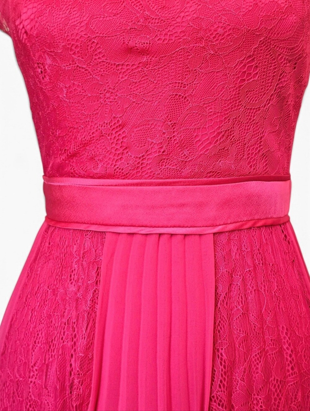 Max Cleo Feminine Hot Pink Lace Pleated Fit & Flare Party Cocktail Dress, Size 2 - Picture 7 of 8